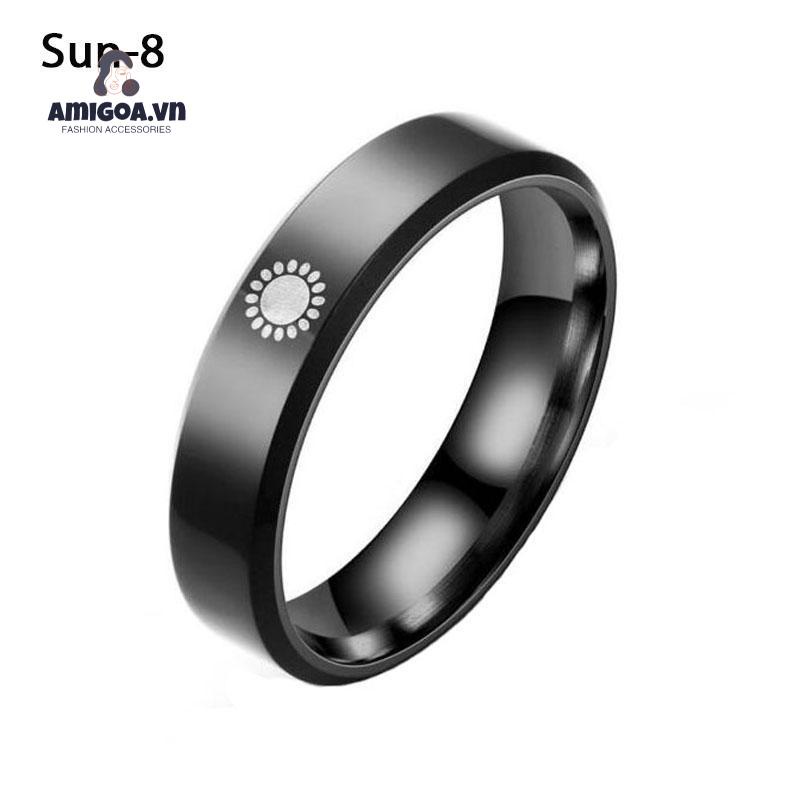 ✨✨ Nhẫn Thép Không Gỉ Màu Đen Họa Tiết Mặt Trăng / Mặt Trời Thời Trang Cho Cặp Đôi