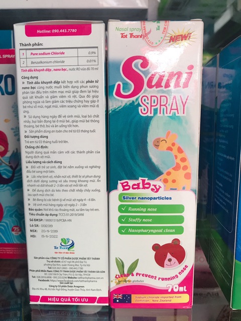 ✅Xịt mũi sani spray baby tất thành nước muối biển sâu ( an toàn cho trẻ sơ sinh )