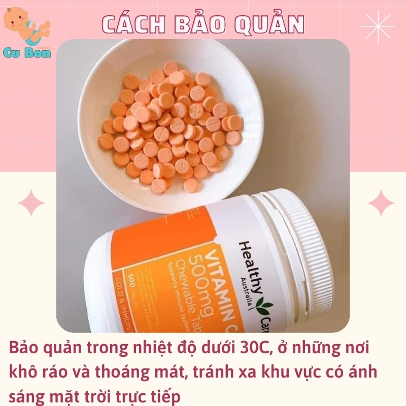 Vitamin C HEALTHY CARE 500mg của úc hộp 500 viên giúp tăng đề kháng hệ miễn dịch đẹp trắng da cho cả gia đình từ 2 tuổi