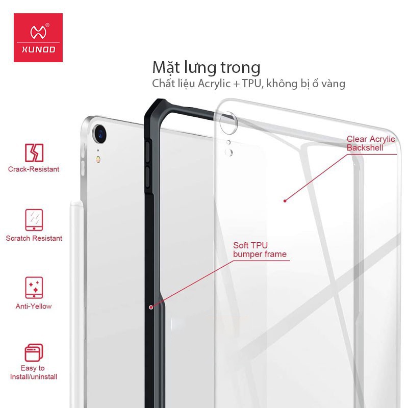 Ốp lưng XUNDD iPad Air 5 / Air 4  10.9 inch  Viền TPU, Chống sốc - Đen