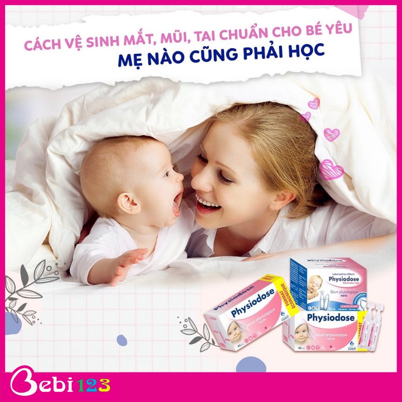 Nước muối vô trùng, nước muối sinh lý Physiodose  vệ sinh cho bé mỗi ngày