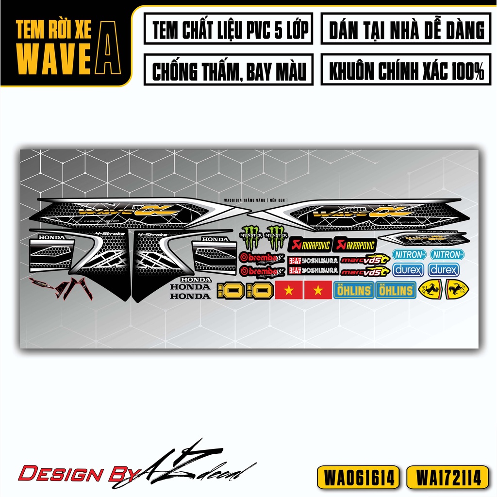 Tem Độ Xe Wave A 100 110 Mẫu Họa Tiết Cách Điệu | WA14 | Decal Rời Dán Xe Máy Chống Nước Bền Màu