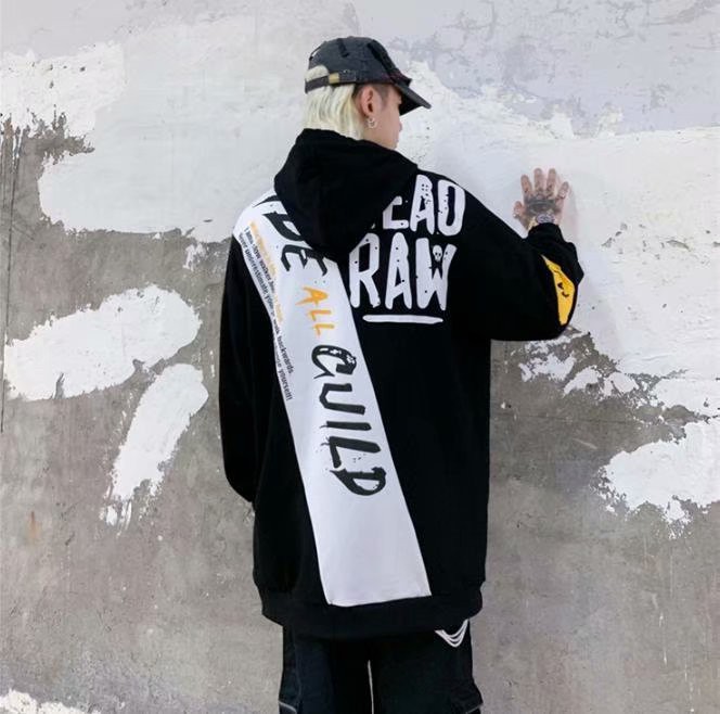 【M-3XL】European and American style street trend colorblock letter print hoodie for men sweater youth hooded jacket