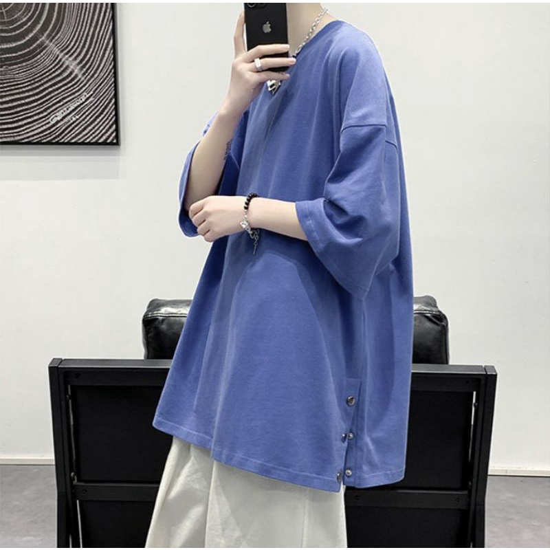 ÁO THUN XẺ TÀ BASIC UNISEX THOÁNG MÁT CHẤT COTTON FORM RỘNG OVERSIZE