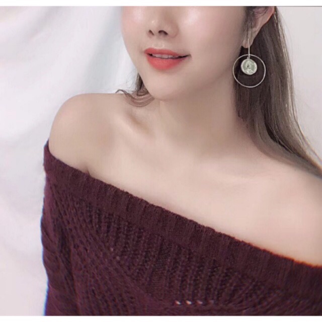 Khuyên tai tròn mẫu sành điệu in mặt người bạc ta hàng siêu đẹp