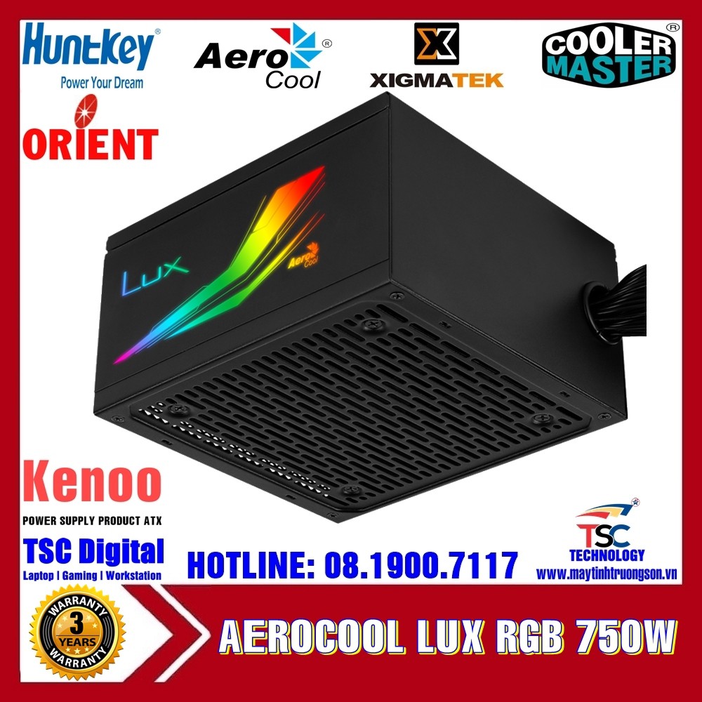 Bộ Nguồn Máy Tính AEROCOOL LUX RGB 750W 650W 550W 80 Plus Bronze Gaming | BH 36T Tại TTBH Hà Nội & TPHCM