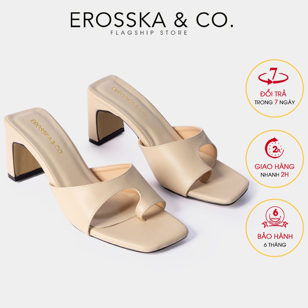 [Mã WABRTL3 -10% đơn 250K]Dép cao gót Erosska mũi vuông kiểu dáng xỏ ngón cao 7cm màu nude - EB027