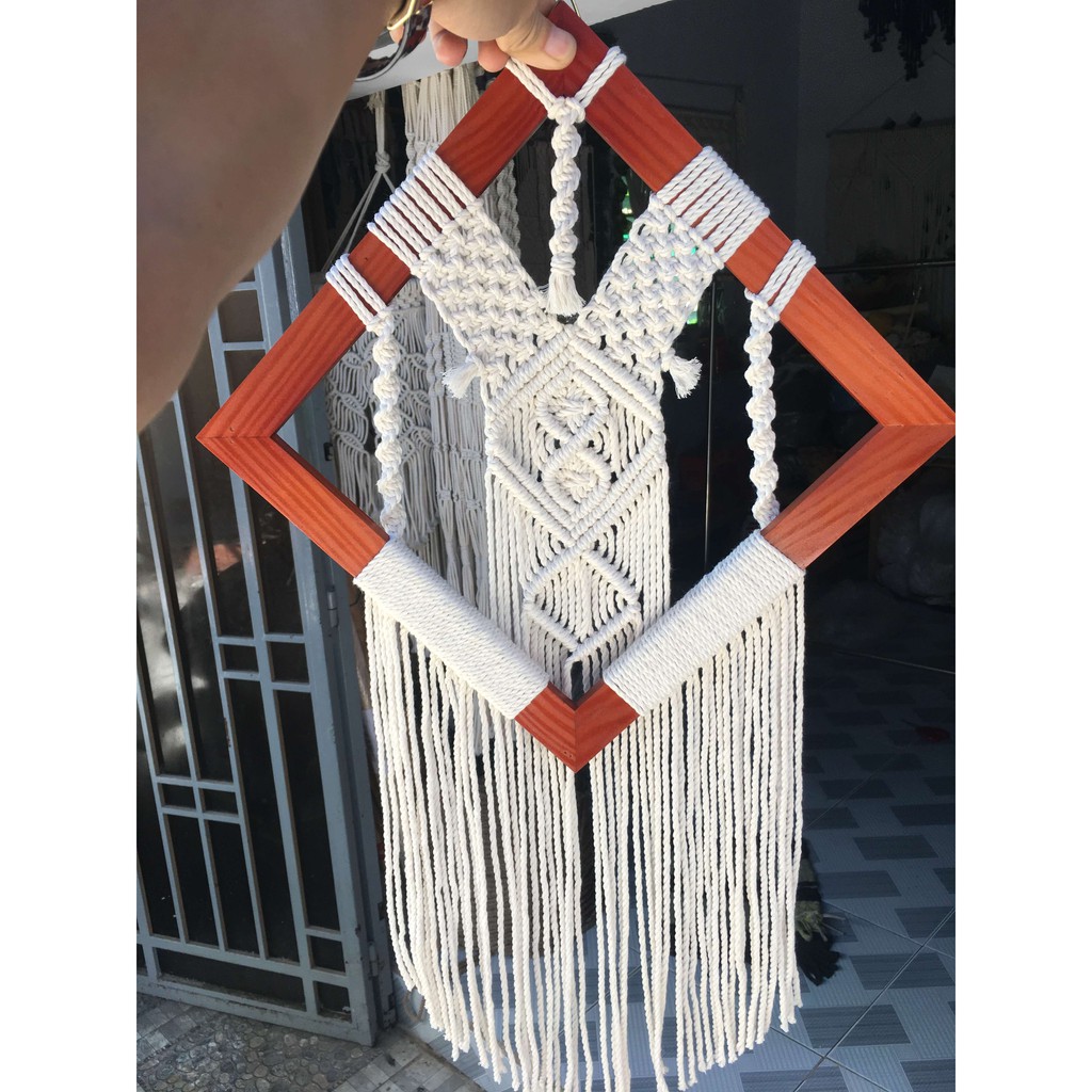 Tranh gỗ macrame decor 30cmx30cm chụp ảnh, đạo cụ trang trí nhà cửa, cửa hàng, shop, coffee | Macrame wall hanging
