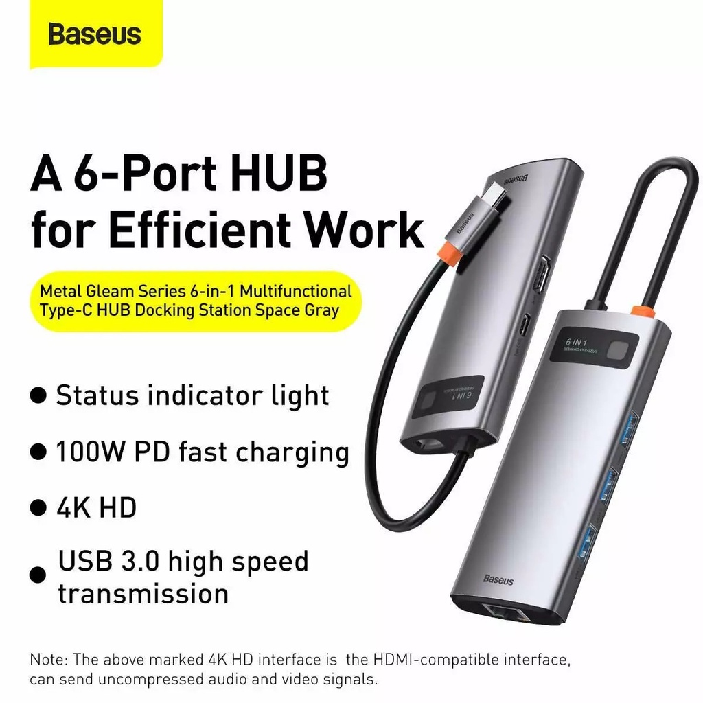 Hub chuyển Baseus chính hãng USB TypeC Ra USB 3.0, HDMI 4K, Lan 5in1 , 6in1 và 8in1