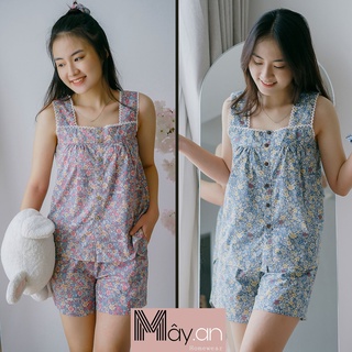 Đồ mặc nhà Mây áo 2 dây 100% cotton quần ngắn họa tiết hoa nhí