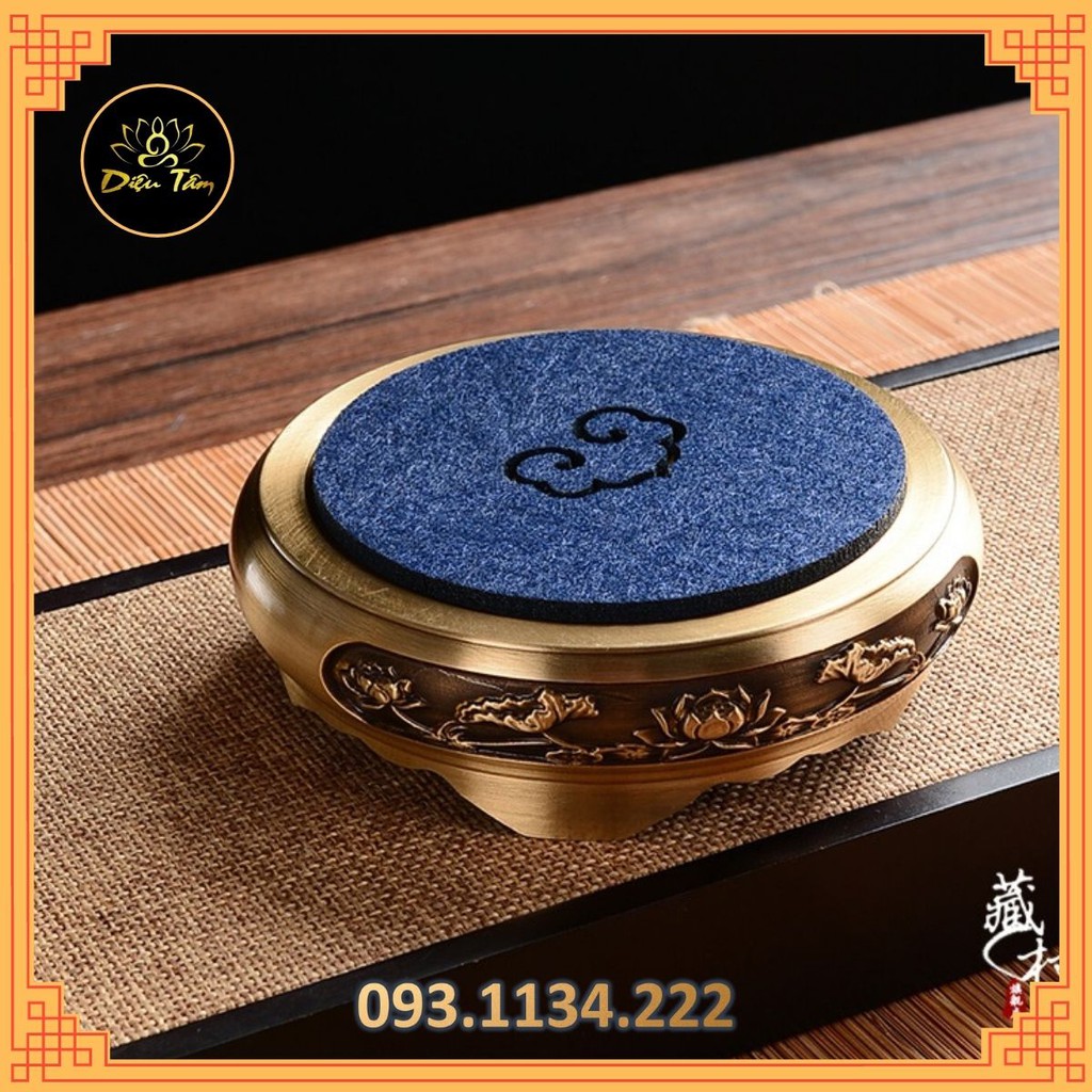 Lư xông trầm bằng Đôn, chân đế đồng lư hương, lư đồng, cóc, tỳ hưu khắc hoa sen bằng đồng nguyên khối đôn sen 1