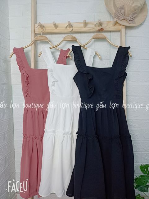 Váy hai dây bản to bèo cánh tiên 7màu tiểu thư ảnh thật | BigBuy360 - bigbuy360.vn