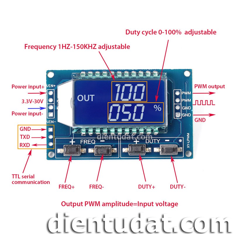 Mạch Điều Chỉnh Tần Số Xung Vuông XY-LPWM Hiển Thị LCD