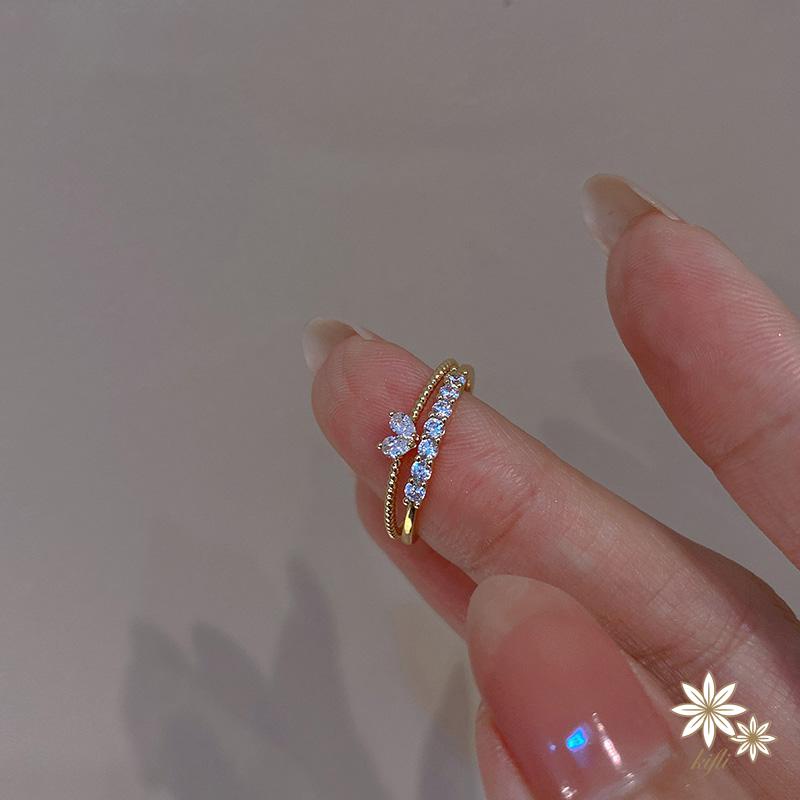 Nhẫn Thép Titan Đính Kim Cương Pha Lê Hình Trái Tim Màu Sắc