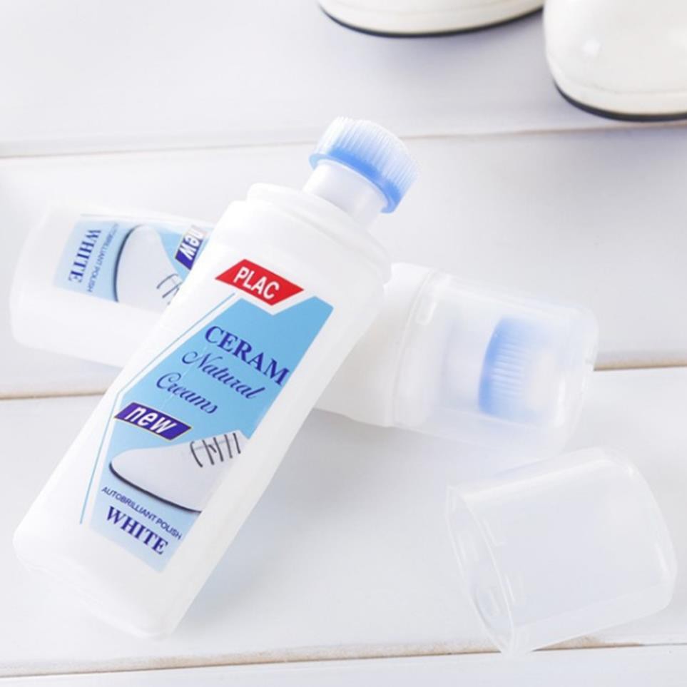 Lọ tẩy trắng giầy dép PLAC CREAM WHITE 100ml La'Home, chai tẩy trắng túi xách dạng đầu cọ