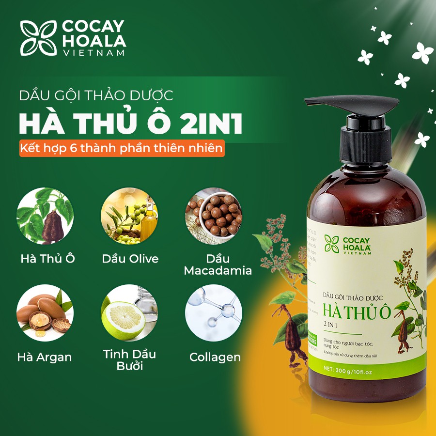 Dầu Gội Hà Thủ Ô COCAYHOALA VIETNAM - Kích Thích Sắc Tố Mầm Tóc - Dung tích 300g