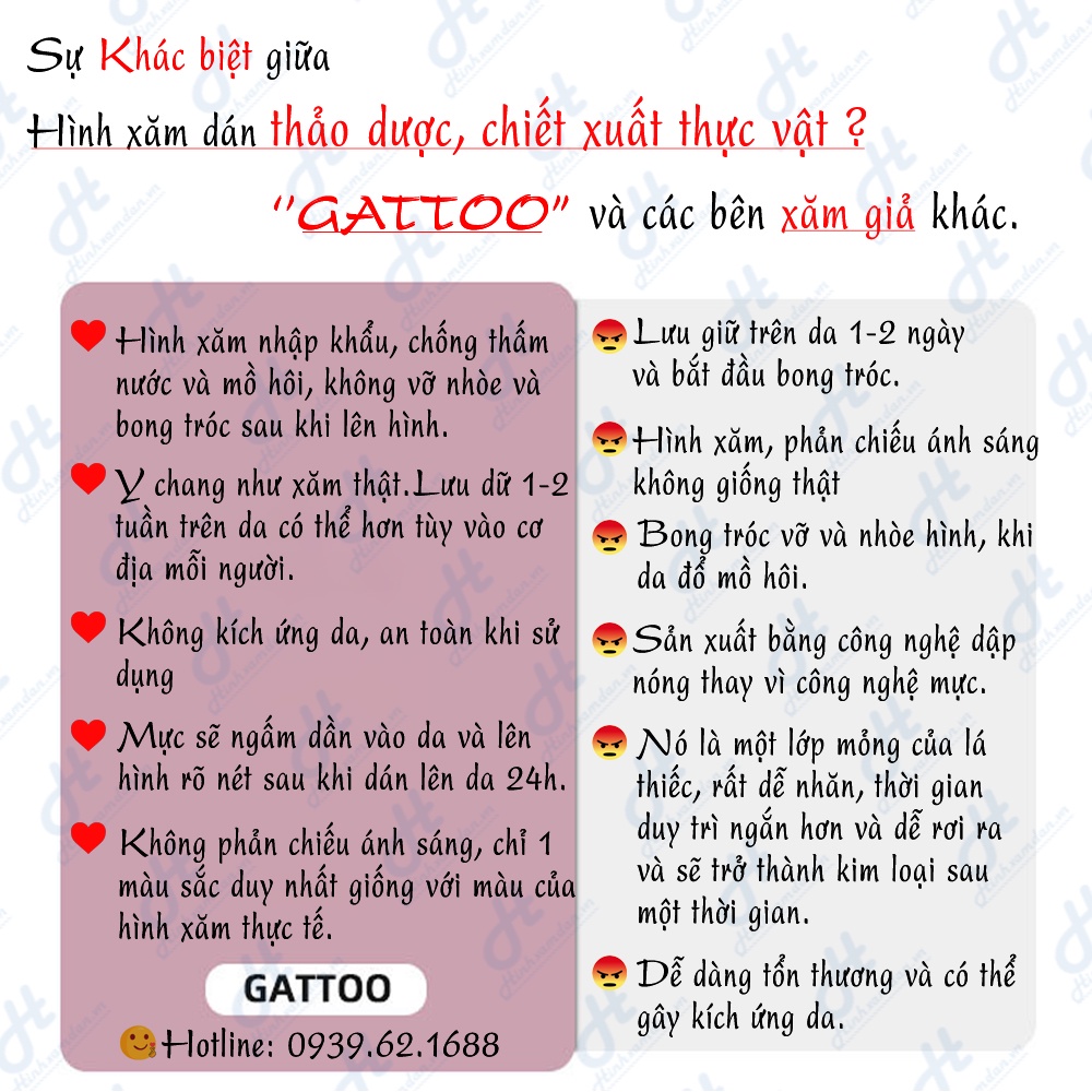 💛 🉑 GATTOO xăm tạm thời Y HỆT thật 15 ngày, 100% tự nhiên và chống nước