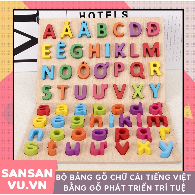 Bộ bảng gỗ chữ cái Tiếng Việt, chữ số phép tính bằng gỗ phát triển trí tuệ cho bé - Đồ chơi trẻ em cho bé từ 2,3,5 tuổi