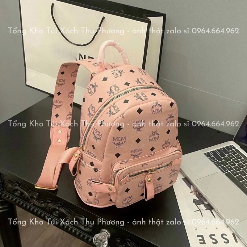 Balo MC.M - L.vv - Đio chất liệu da cao cấp, balo đi chơi in họa tiết chữ size nhỡ siêu xinh