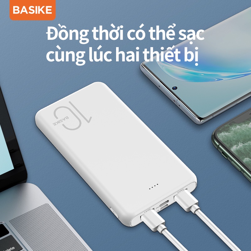 Sạc Dự Phòng 10000mAh BASIKE PT62 có hai đầu ra USB thích hợp cho iPhone và Android