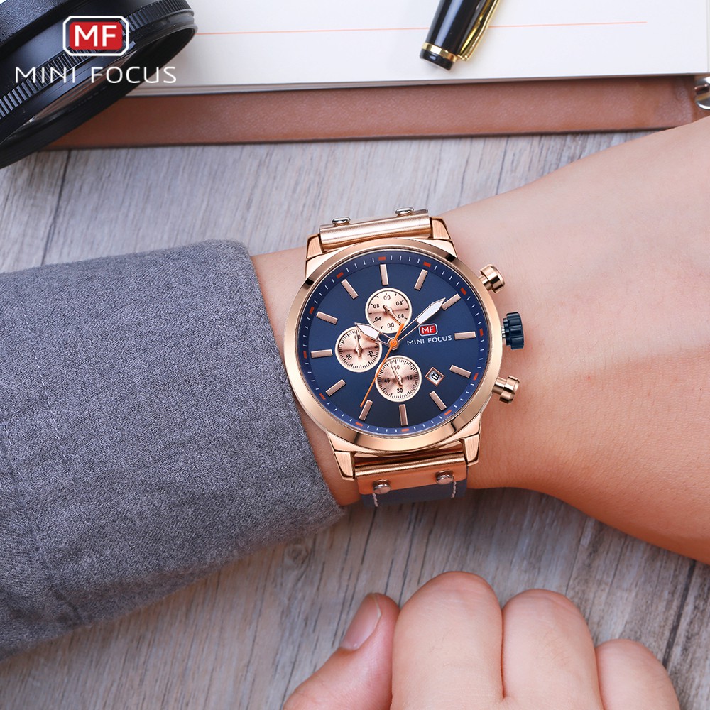 Đồng Hồ Quartz MINI FOCUS Dây Da Chống Thấm Nước Phong Cách Doanh Nhân Cho Nam