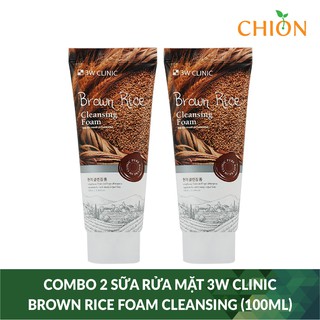 Combo 2 Sữa Rửa Mặt Sáng Mịn Chiết Xuất Từ Gạo 3W Clinic Brown Rice Foam Cleansing (100ml) - Hàn Quốc Chính Hãng