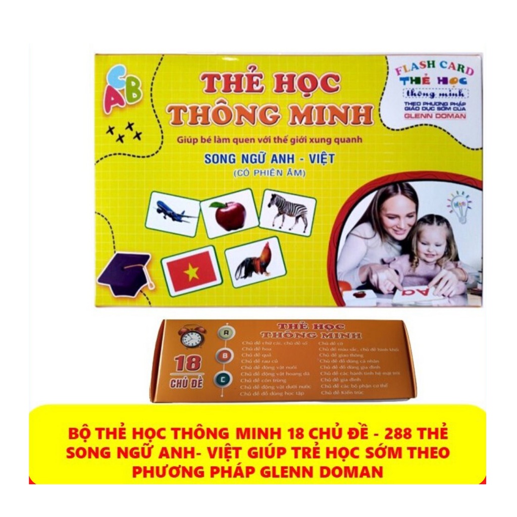 Bộ Thẻ Học Thông Minh 18 Chủ Đề loại to song ngữ tiếng Anh loại chuẩn Glenn Doman Flashcard