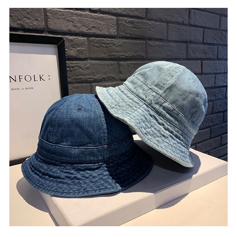 Mũ tai bèo che nắng bằng denim màu trơn phong cách cổ điển thời trang xuân thu cho nam và nữ