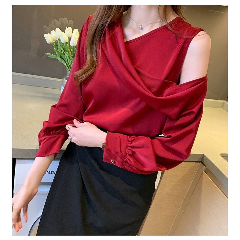 ÁO SƠ MI LỤA XOẮN VAI BỐN MÀU