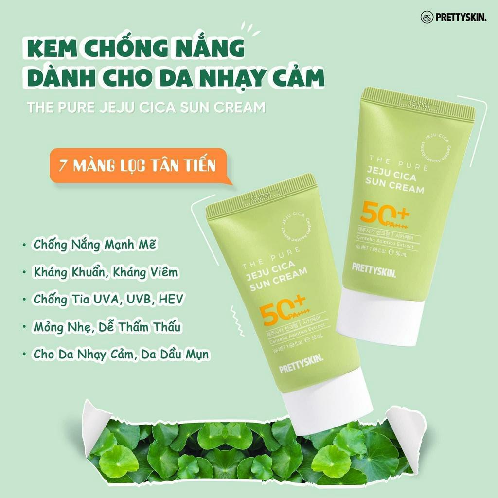 Kem chống nắng Pretty Skin 50ml SPF50+ PA++++ chiết xuất rau má dịu nhẹ cho da nhạy cảm bảo vệ da đến 8giờ