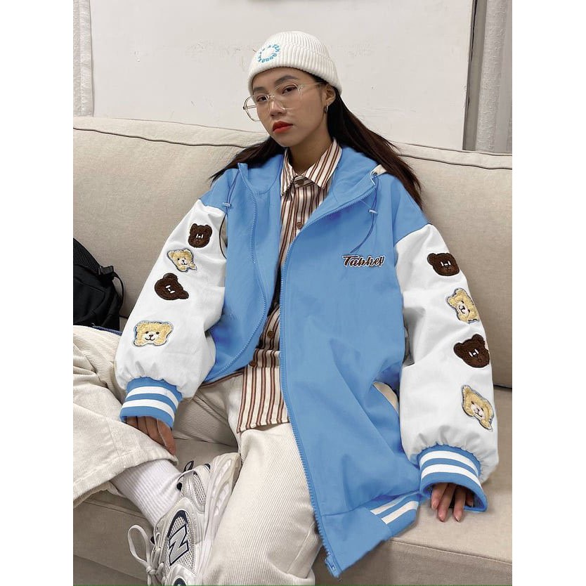 Áo khoác dù form rộng unisex bomber 2 lớp phối màu in hoạ tiết ấn tượng KD01