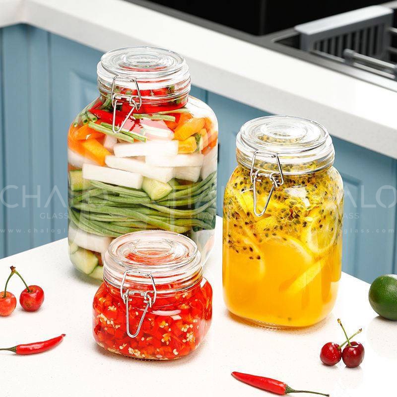 Hũ thủy tinh nắp cài kim loại dáng vuông 2000ml - 3000ml - 4800ml | HTQ01