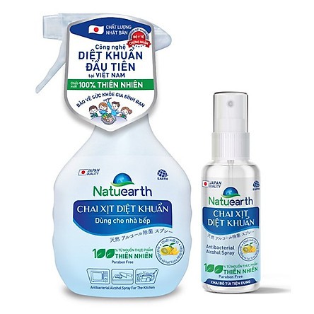 Chai xịt diệt khuẩn nhà bếp Natuearth kháng khuẩn chai 750ml/410ml/60ml