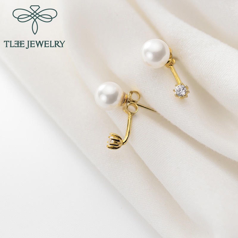 Khuyên tai bạc nữ Tlee ngọc trai nhân tạo đeo hai dáng nữ tính TleeJewelry B0120