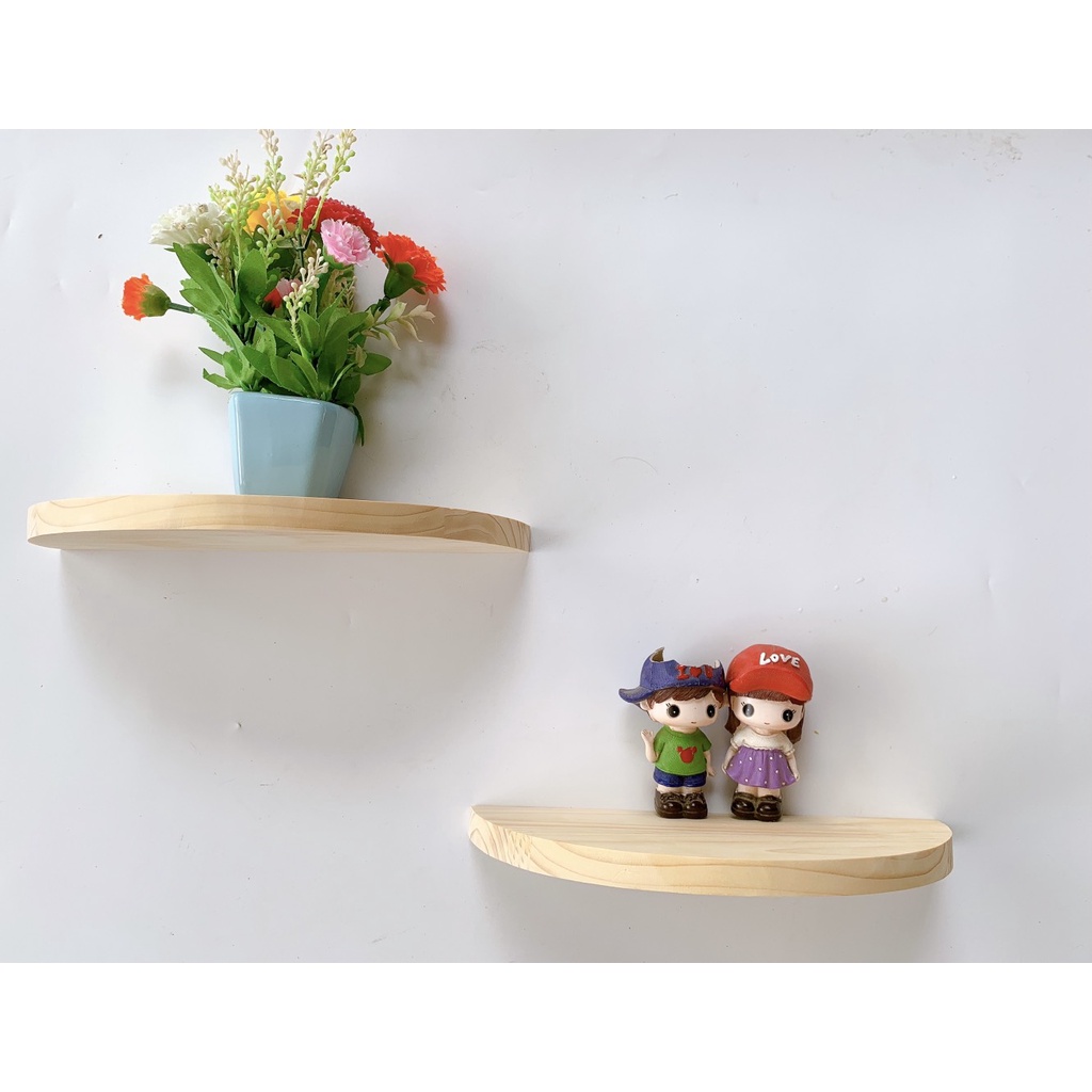 01 kệ treo tường decor trang trí nửa hình tròn gỗ thông để đồ lưu niệm cây cảnh mini