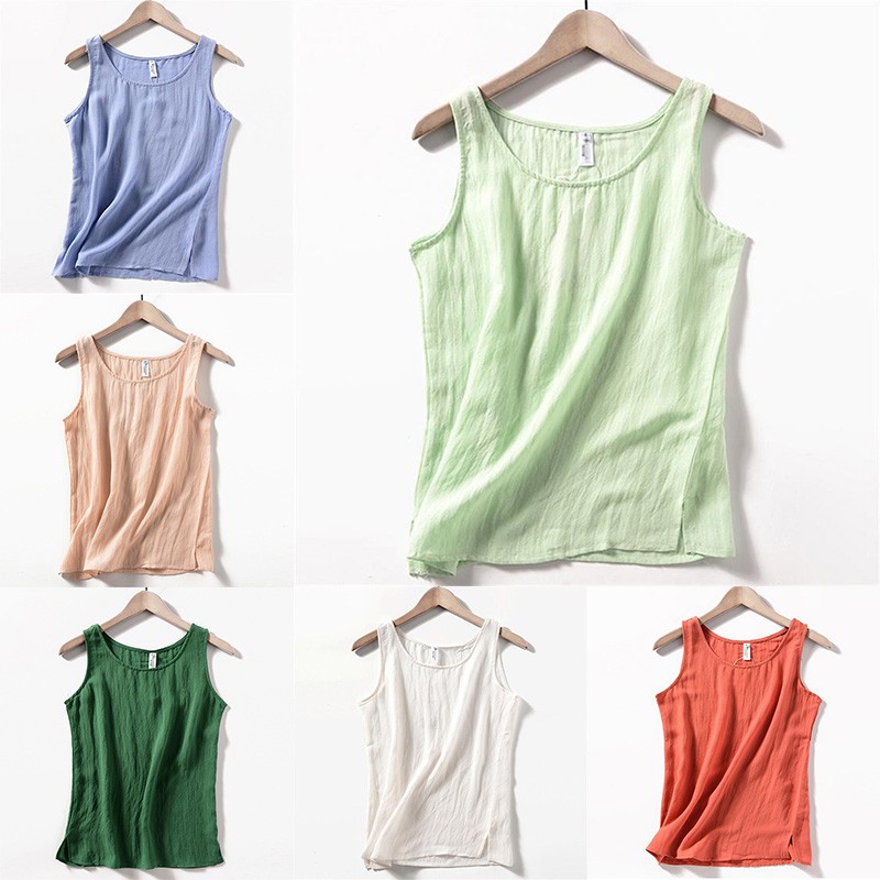 Áo vải lanh không tay thời trang phong cách Hàn Quốc size M-XL | BigBuy360 - bigbuy360.vn