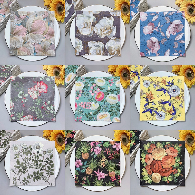 Set 20 Gói Khăn Giấy In Hoa 26 Kiểu Vintage Trang Trí Tiệc Cưới / Giáng Sinh