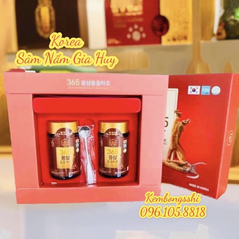 Cao Hồng Sâm Đông Trùng Hạ Thảo 365 HÀN QUỐC, Hộp 2 Lọ x 240gr