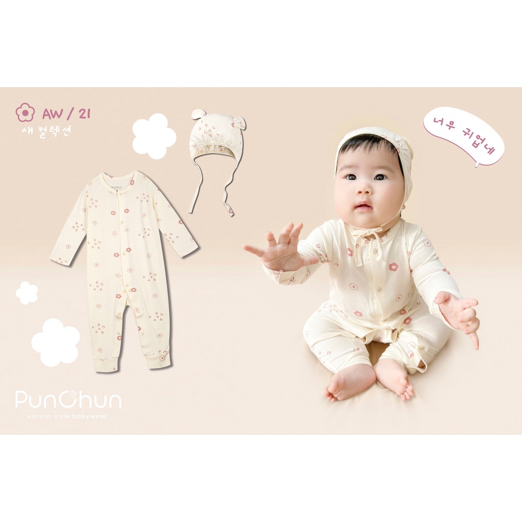 Punchun bộ body dài sơ sinh không tất [AW2021]