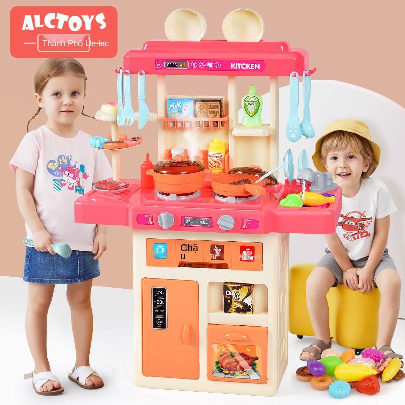 Phiên bản dày có thể đầu ra nước mô phỏng đồ dùng nhà bếp trẻ em với bộ đồ ăn đa chức năng âm nhạc và ánh sáng 6 đồ chơi