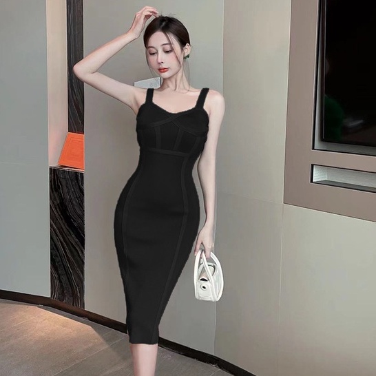 Đầm Dệt Kim Hai Dây Dáng Ôm Dài Vừa Vặn Màu Trơn Thời Trang Mùa Hè Hàn Quốc Chất Lượng Cao