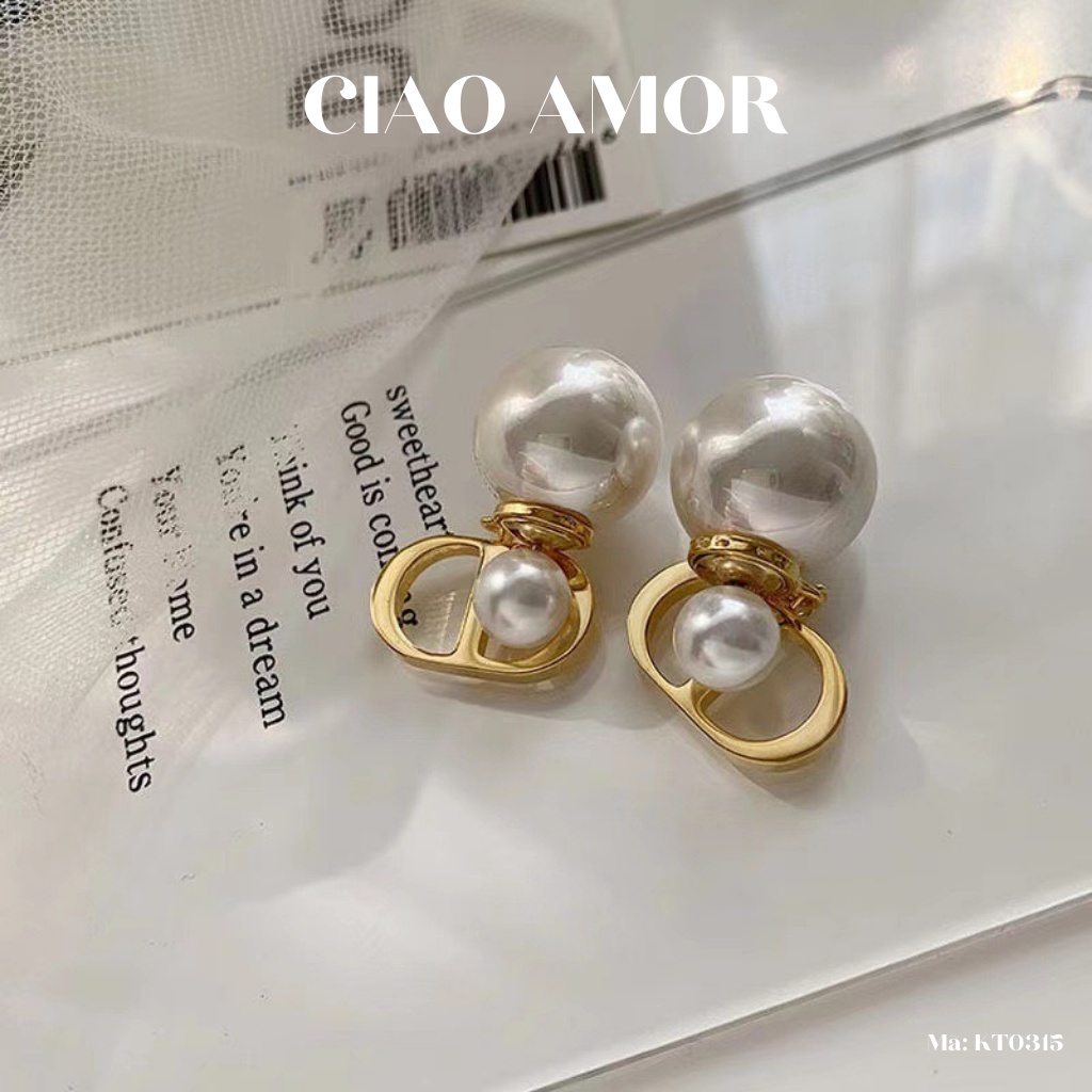 Khuyên tai nữ, Bông tai nữ sang trọng đi tiệc ngọc trước sau CD Trang sức Ciao Amor - KT0315