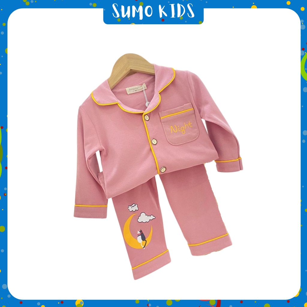 Bộ Đồ Ngủ Dài Tay In Hình Mặt Trăng Night Cho Bé Gái, Đồ Bộ Pijama Cho Bé Từ 6-28kg - SUMO KIDS