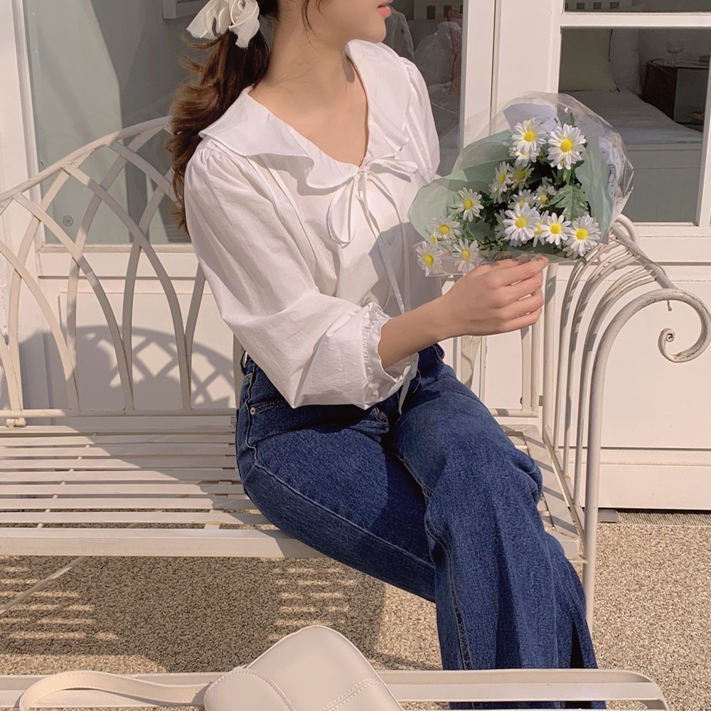 SUXI Áo Sơ Mi Tay Dài Cổ Chữ V Màu Sắc Ngọt Ngào Phong Cách Hàn Quốc Cho Nữ