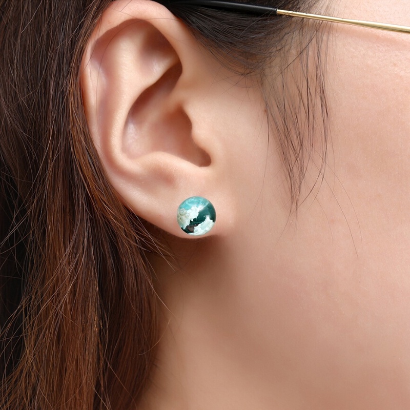 [New Stock] Creative Resin Transparent Blue Sky White Cloud Ball Stud Earrings Jewelry