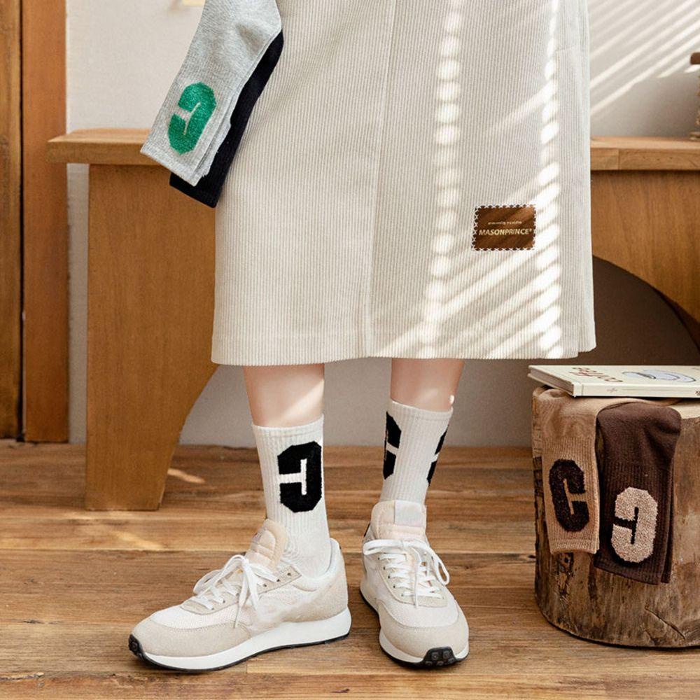 NICKOLAS Vớ Len Cổ Cao Thêu Chữ C Thấm Hút Mồ Hôi Màu Sắc Đơn Giản Thời Trang Cho Nữ
