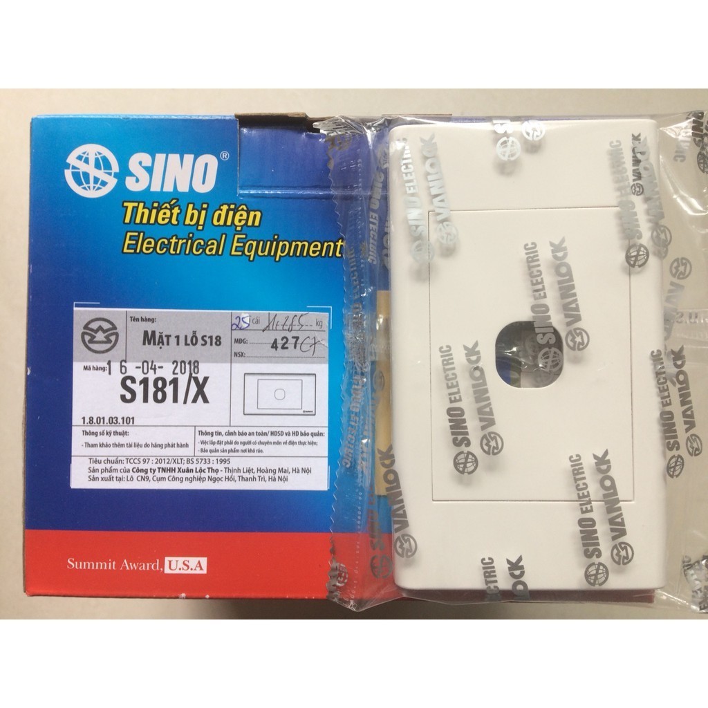 Mặt 1 lỗ công tắc Sino Vanlock S181/X (Seri S18)