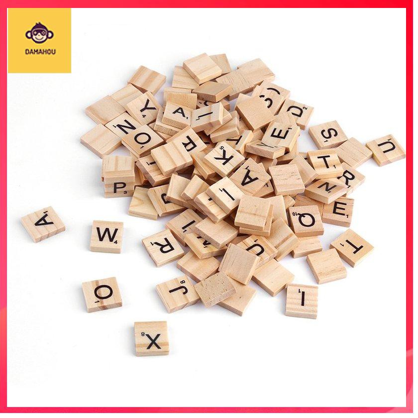 【Trong kho】100 CÁI Bảng chữ cái bằng gỗ Chữ đen Chữ cho đồ chơi trẻ em Scrabble