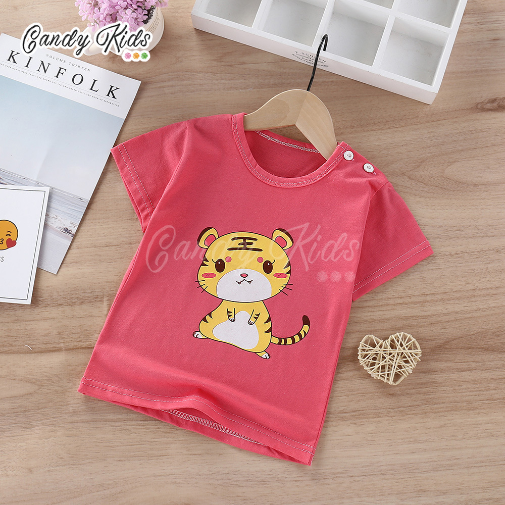 Áo Thun Cotton Tay Ngắn In Họa Tiết Hoạt Hình Xinh Xắn Cho Bé 0-8 Tuổi
