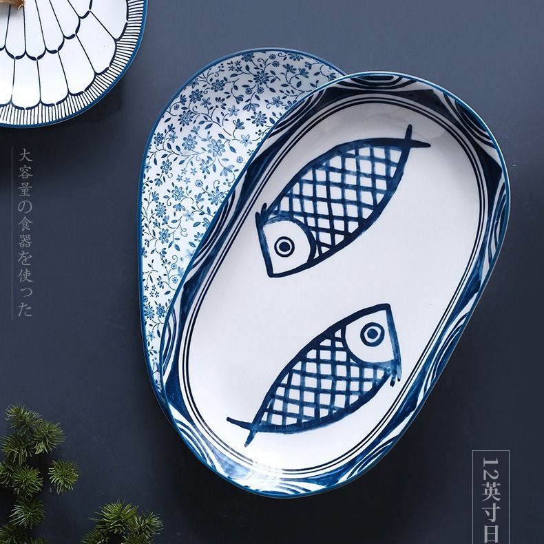 Đĩa Cá 12 inch, đĩa trứng, đĩa gốm mới gia dụng, đĩa Cá hấp lớn, đĩa rau, đĩa Cá nướng/trứng cá 12 i